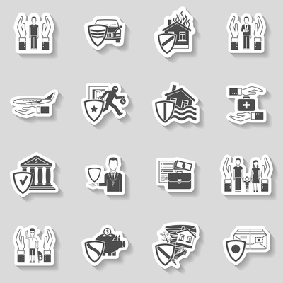 Property health freight insurance paper sticker set isolated vector illustration