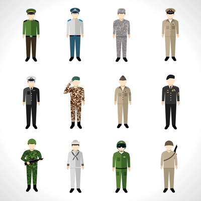 Military soldier in uniform avatar character set isolated vector illustration