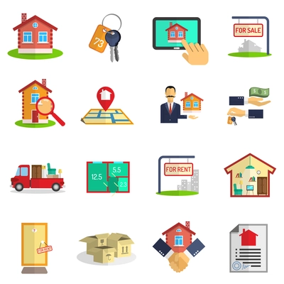 Real estate sale rent icons set on white background flat isolated vector illustration