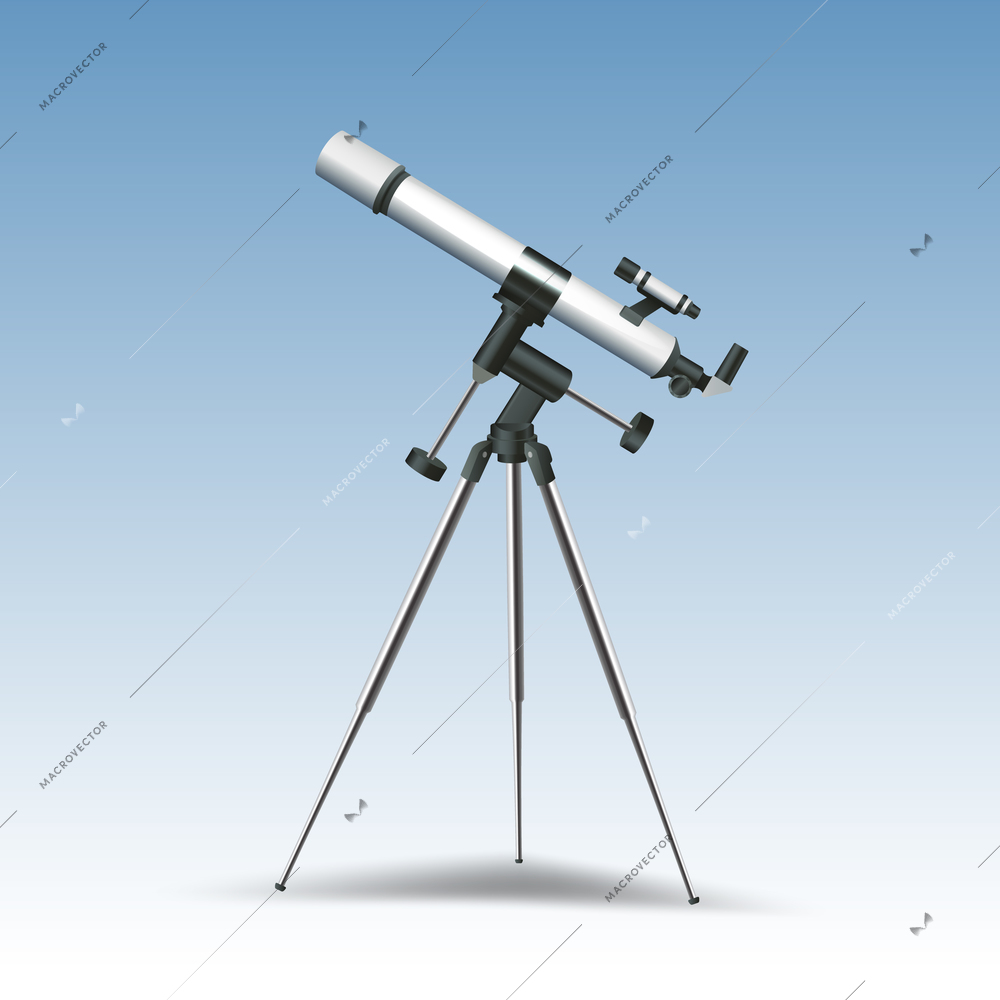 Realistic telescope astronomy instrument isolated on blue background vector illustration
