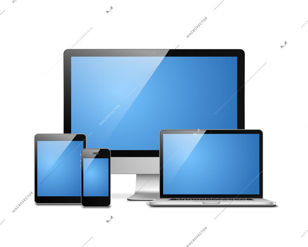 Notebook, tablet, desktop and mobile. Electronic devices templates vector illustration