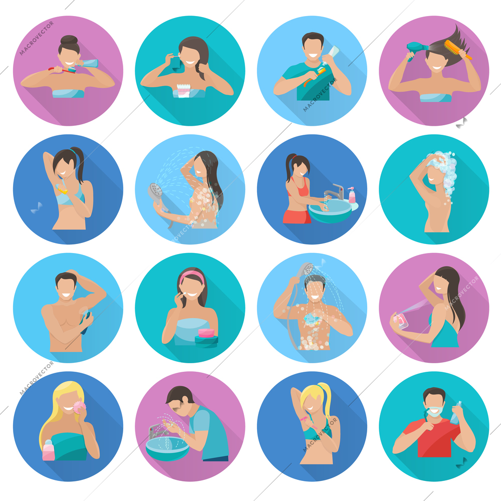 Hygiene flat icons set with personal healthcare and beauty symbols isolated vector illustration