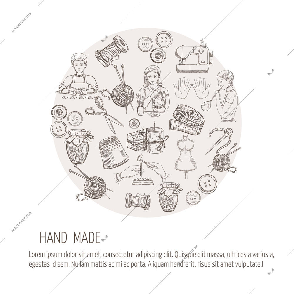 Hand made concept with sketch tailoring metal glass work icons vector illustration