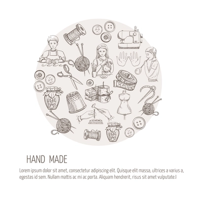 Hand made concept with sketch tailoring metal glass work icons vector illustration