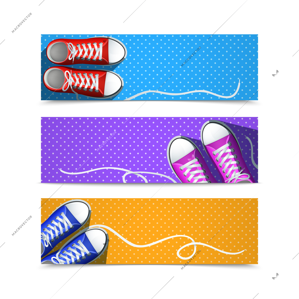 Classic rubber gumshoes hipster accessories horizontal banner set isolated vector illustration
