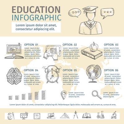Education infographic set with school study sketch symbols vector illustration