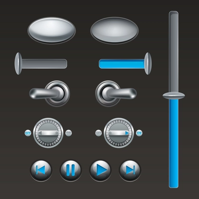 On off touch analog buttons and toggles set isolated vector illustration