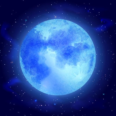 Big glowing moon with stars on dark cosmos background vector illustration