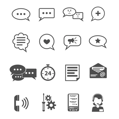Chat social media communication apps and internet contact icon black set isolated vector illustration