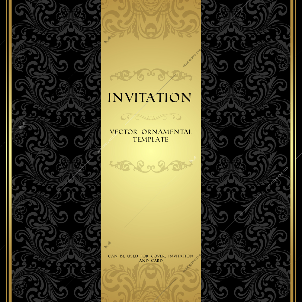 Black and gold ornamental pattern invitation card or album cover template vector illustration