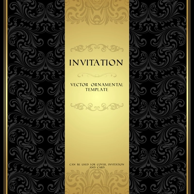 Black and gold ornamental pattern invitation card or album cover template vector illustration