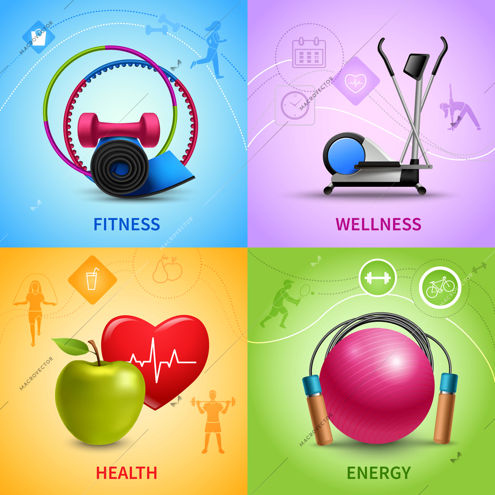 Fitness design concept set with wellness health and energy icons isolated vector illustration