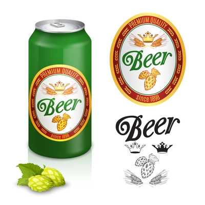 Premium quality golden crowns beer brand emblem design for cans and bottles labels abstract isolated vector illustration