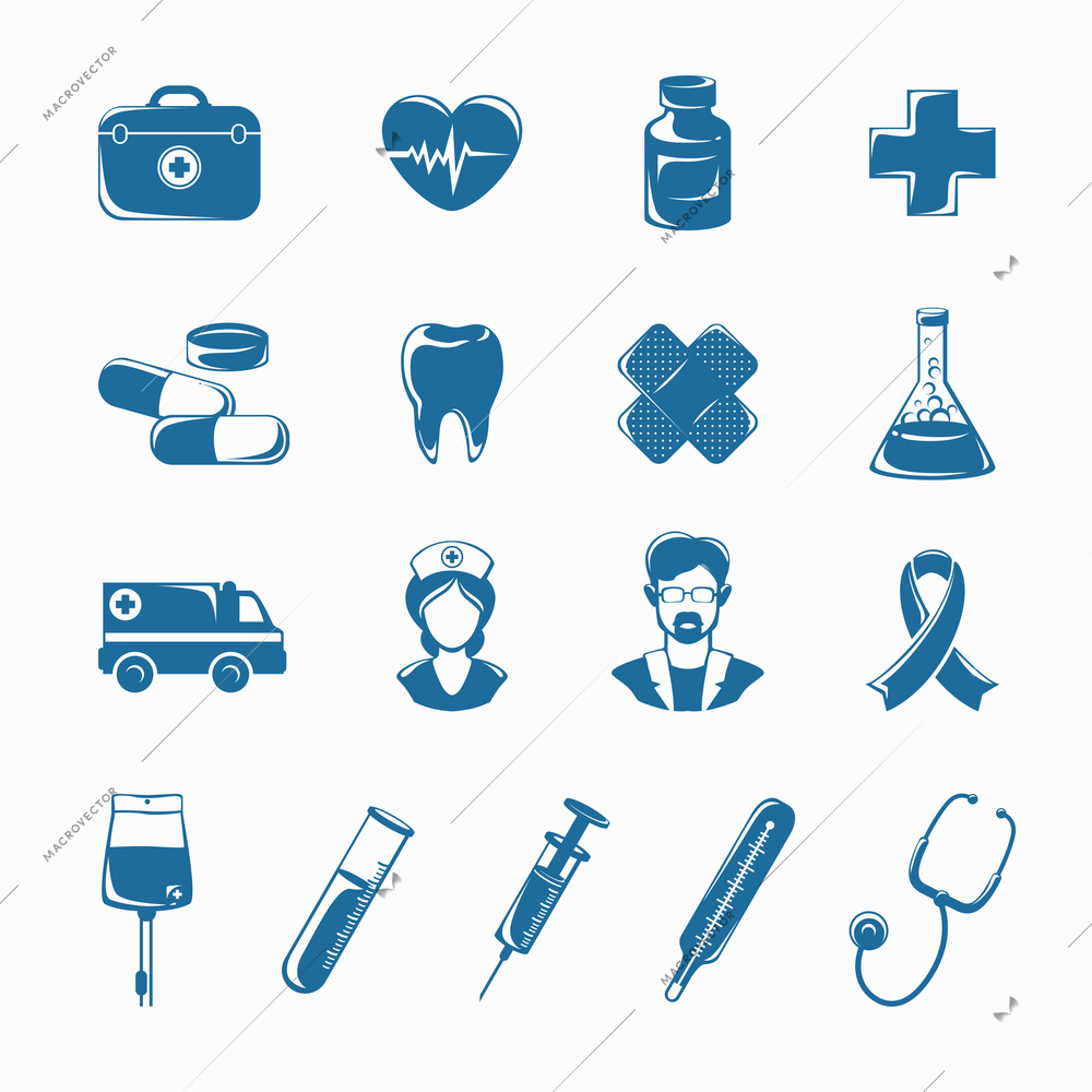 Medicine icons set with syringe stethoscope nurse ambulance isolated vector illustration