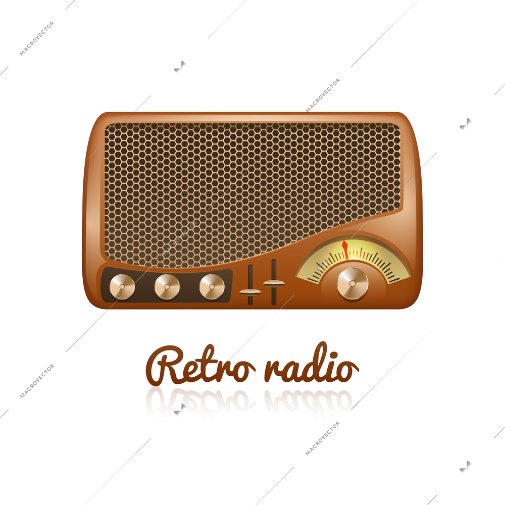 Brown retro classic radio with speaker and sound tuner isolated on white background vector illustration