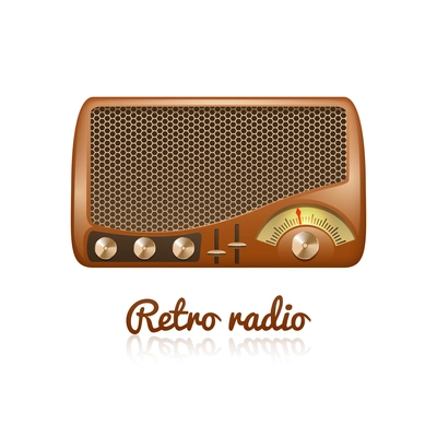 Brown retro classic radio with speaker and sound tuner isolated on white background vector illustration