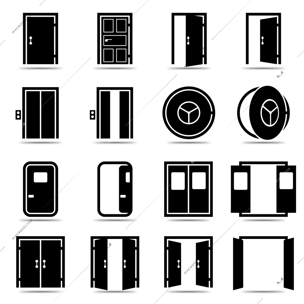 Open and closed doors icons set isolated vector illustration