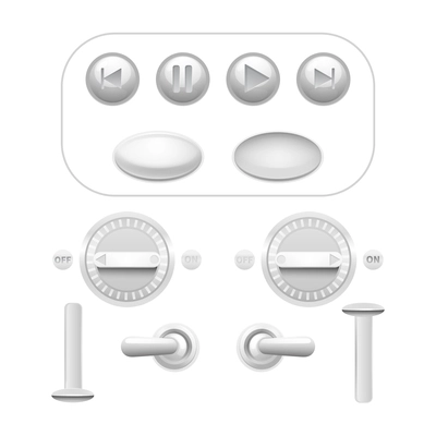 Realistic analog button and trigger set white isolated vector illustration