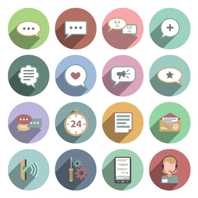Chat flat shadow icons set with speech bubble conversation symbols isolated vector illustration