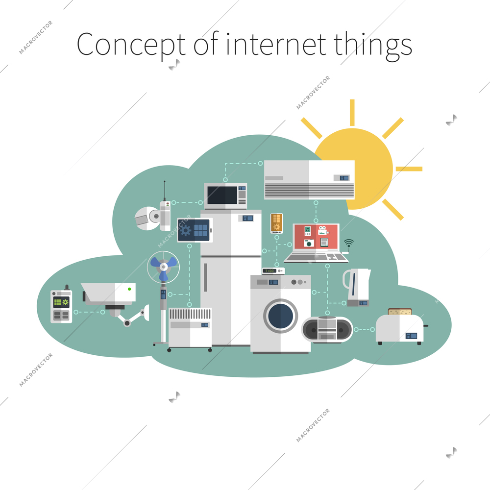 Internet things concept flat icon in public data exchange cloud protected environment symbol poster abstract vector illustration