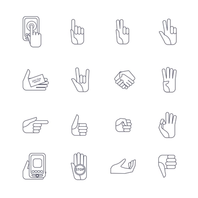 Body language hand gestures icons collection set for like dislike symbols outlined contour abstract isolated vector illustration