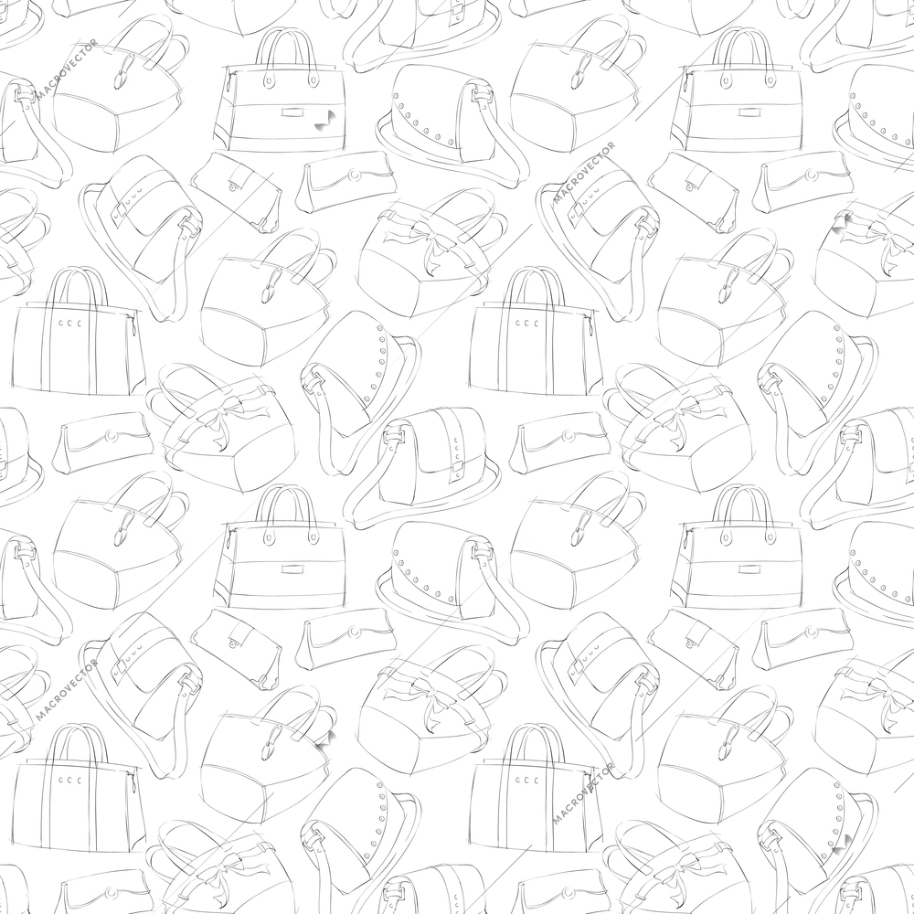 Seamless woman's stylish bags sketch pattern background vector illustration