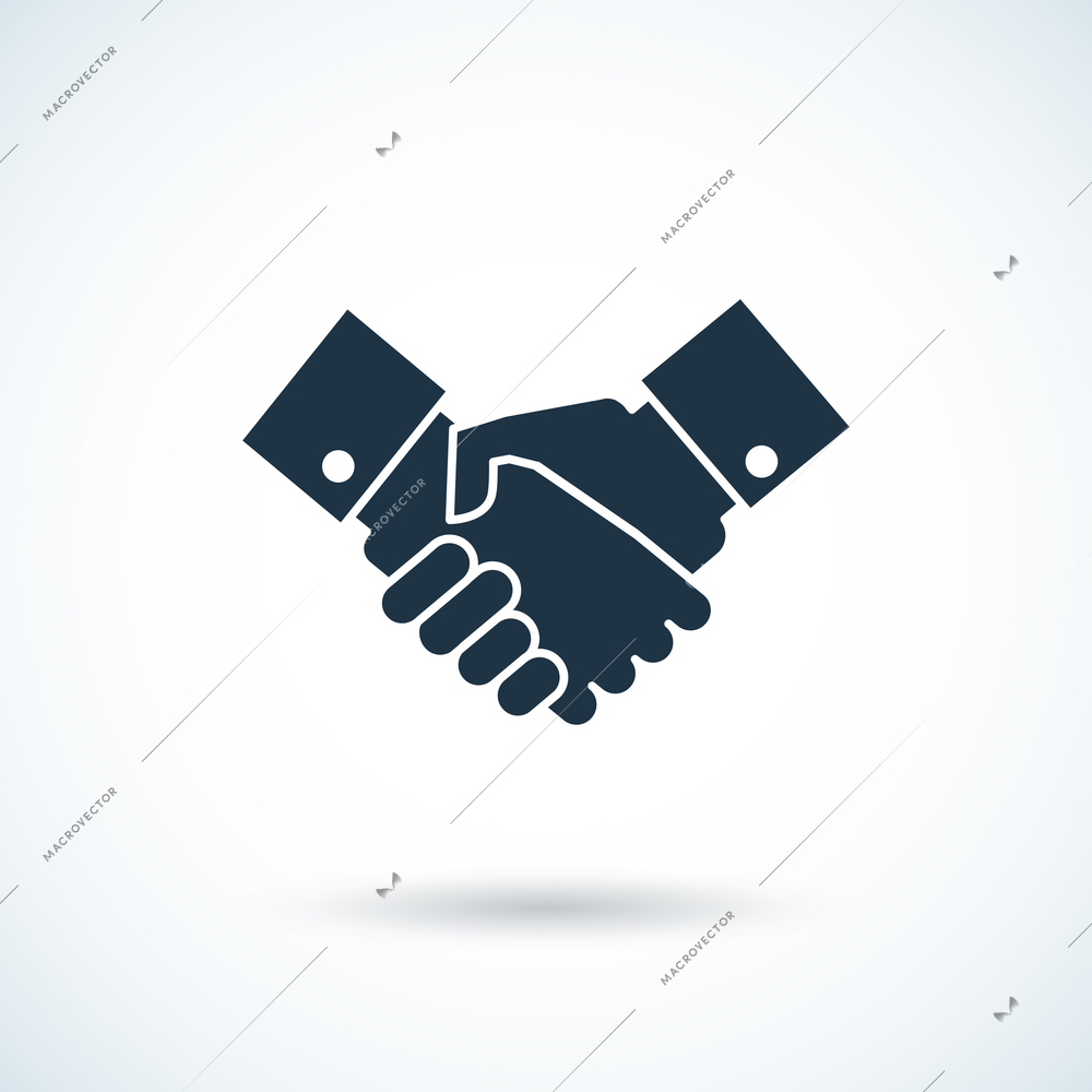 Handshake concept with suit sleeves black white shadow icon flat isolated vector illustration