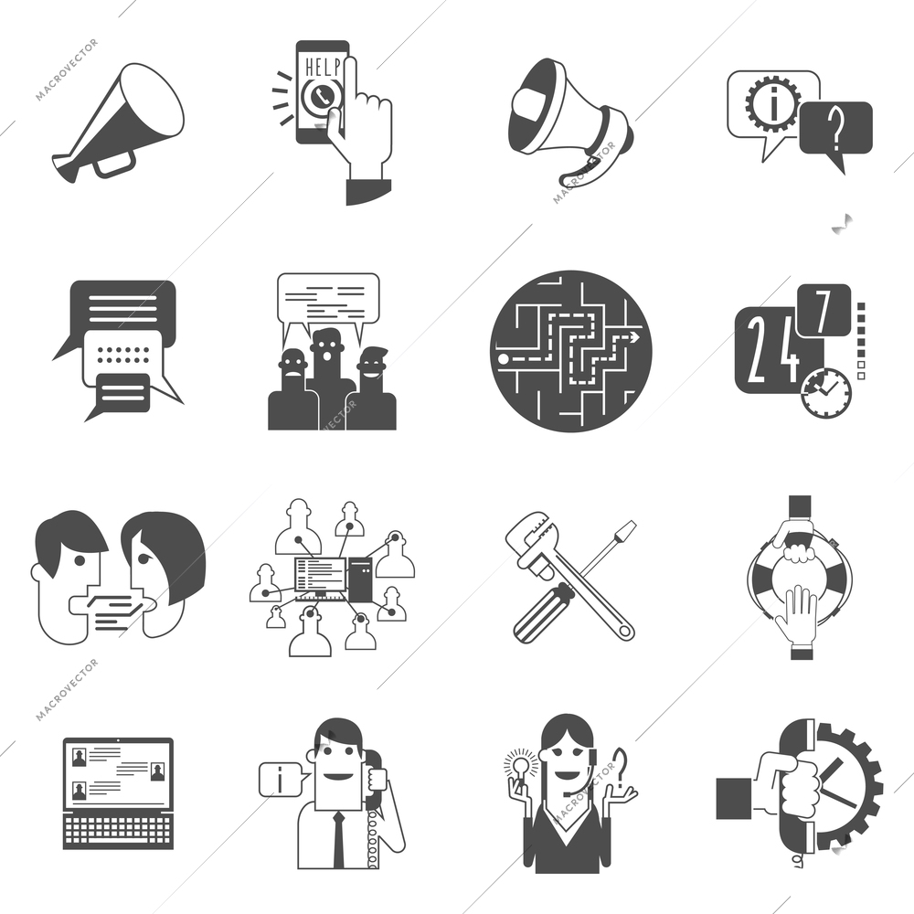 Internet online forums concept black icons set with users group message bubbles conversation abstract isolated vector illustration