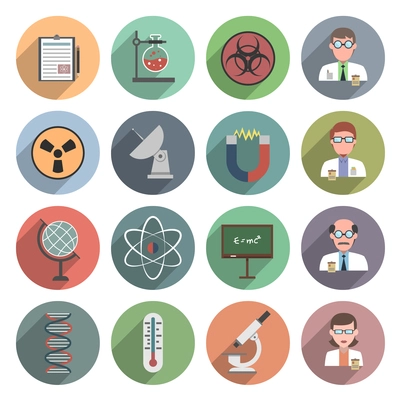 Science icon flat set with dna atom globe and magnet isolated vector illustration