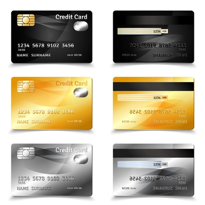 Credit card set in golden black and grey design realistic isolated vector illustration