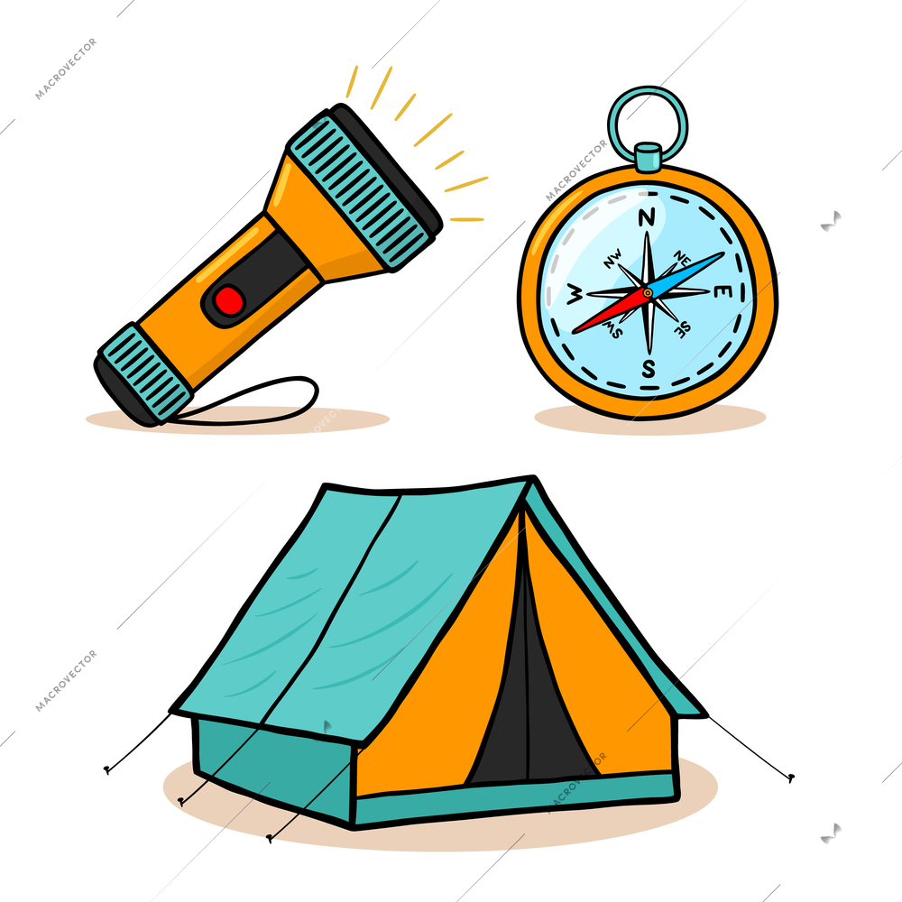 Mountain hiking equipment icons set vector illustration