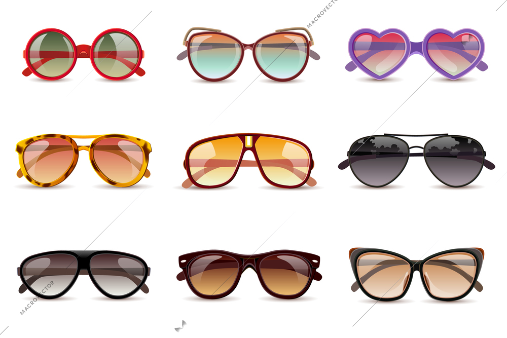 Summer sun protection sunglasses realistic icons set isolated vector illustration