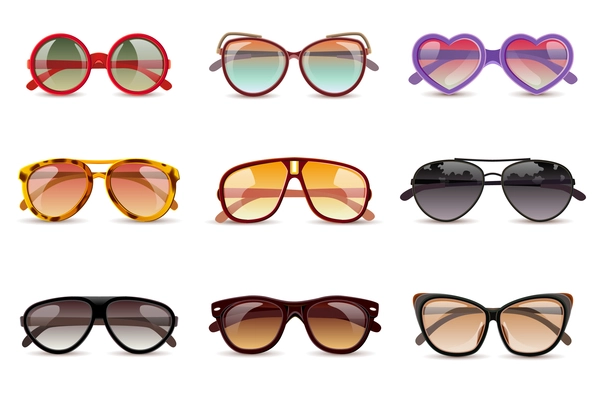 Summer sun protection sunglasses realistic icons set isolated vector illustration