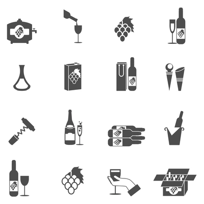 Wine making and winery icon black set isolated vector illustration