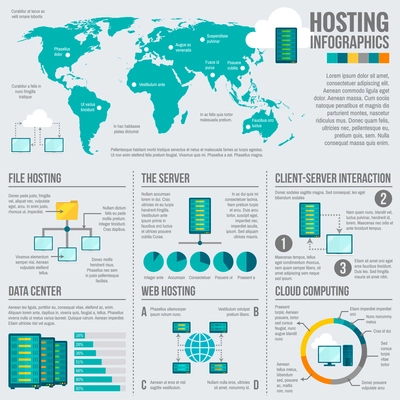 File web hosting cloud computing client server interaction worldwide statistics infographics report presentation data abstract vector illustration
