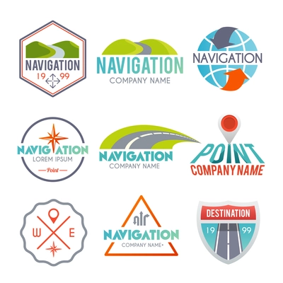 Navigation and gps auto map system label set isolated vector illustration