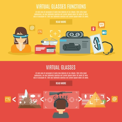 Virtual glasses cyberspace headset optics horizontal banner set isolated vector illustration