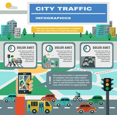 City traffic infographics set with cars gps map symbols vector illustration