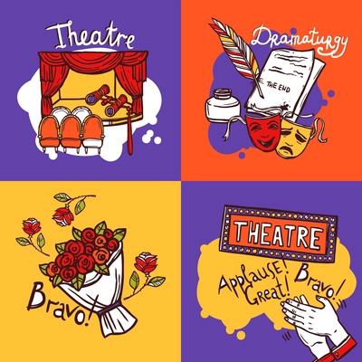 Theater design concept set with dramaturgy actor and play sketch icons isolated vector illustration