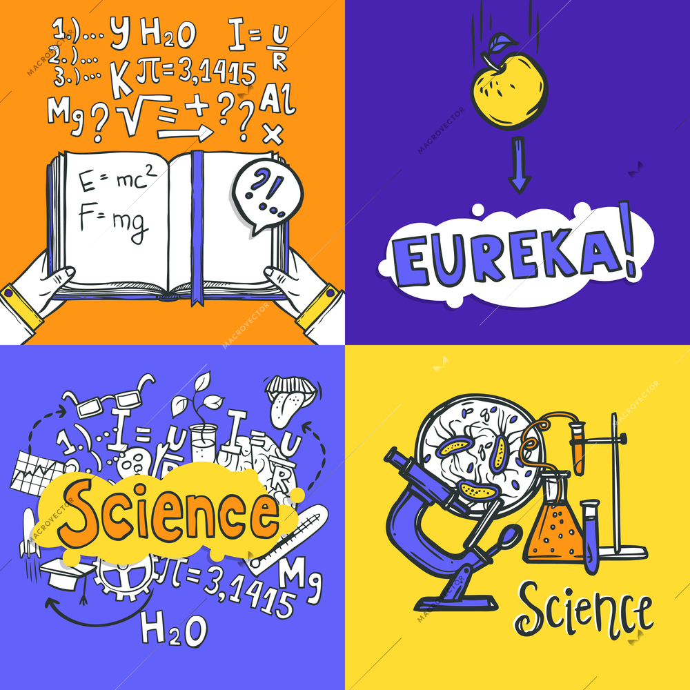Science design concept set with sketch physics chemistry and biology icons isolated vector illustration