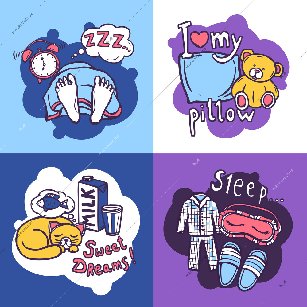 Sleep time design concept set with bedroom and bedtime hand drawn icons isolated vector illustration