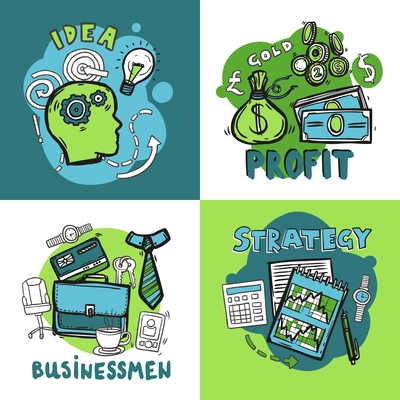 Business design concept set with idea profit businessman strategy sketch icons isolated vector illustration