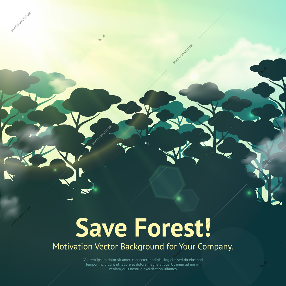 Eco nature background with save forest text flat vector illustration