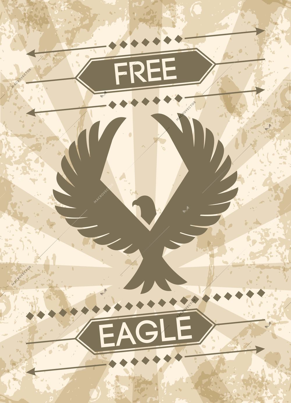 Eagle grunge style poster with flat bird silhouette and text vector illustration