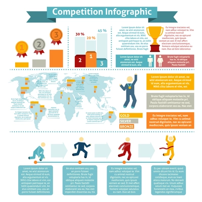 World competition winners statistic of places and countries infographic elements of sporting contest vector illustration