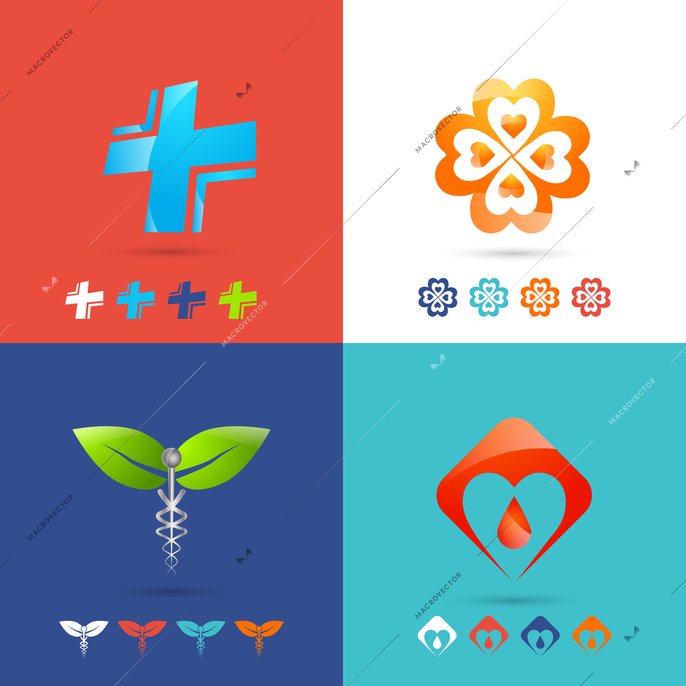 Medical logo design concepts set with healthcare pharmacy and emergency symbols flat icons isolated vector illustration