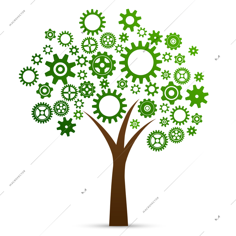 Industrial innovation concept tree made from cogs and gears isolated vector illustration