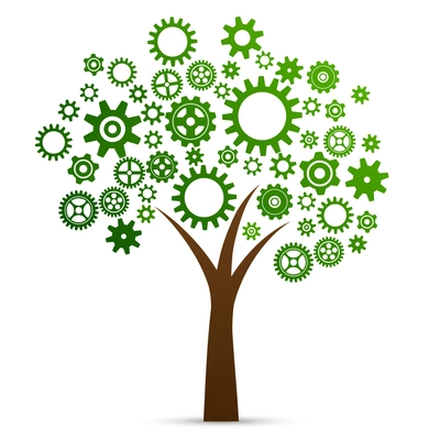 Industrial innovation concept tree made from cogs and gears isolated vector illustration