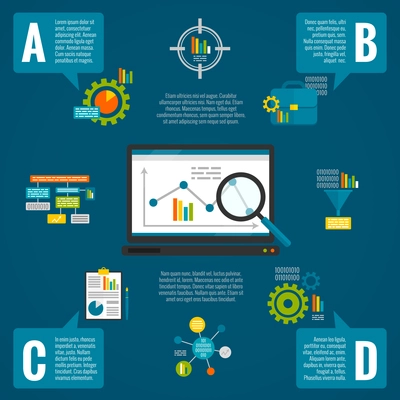 Data analytics infographic set with diagrams charts and comments flat vector illustration