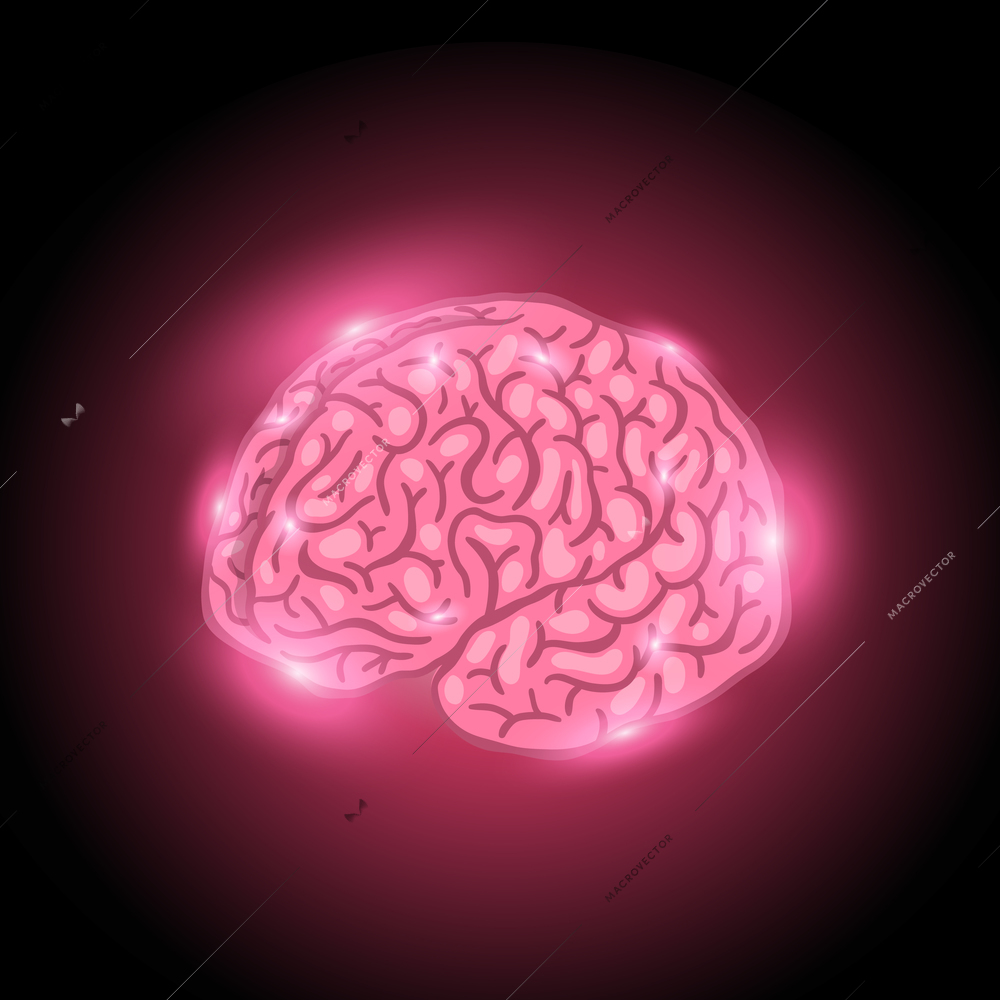 Glowing thinking brain in the dark vector illustration